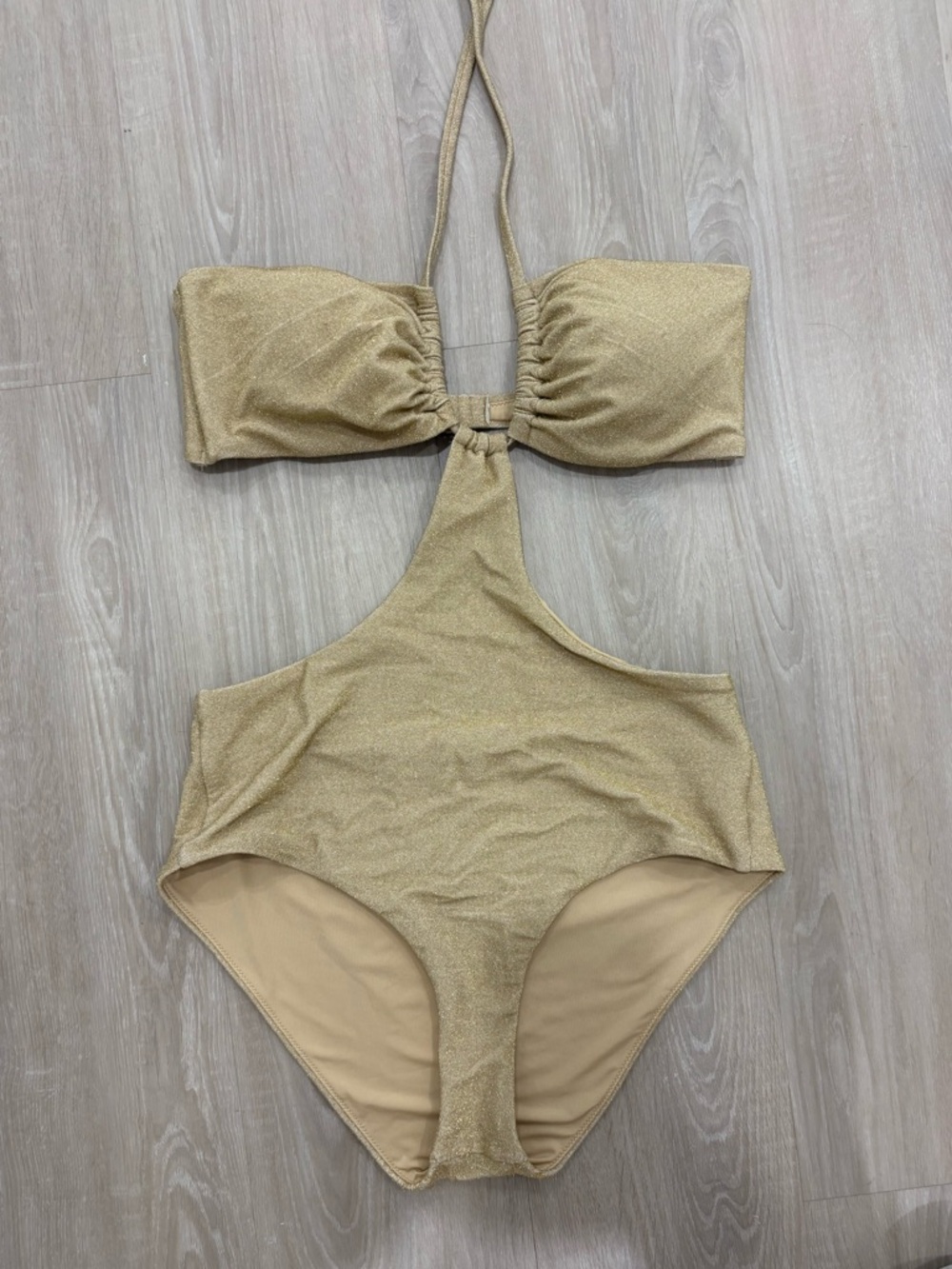 aerie Gold Shimmer Cutout One-Piece Swimsuit